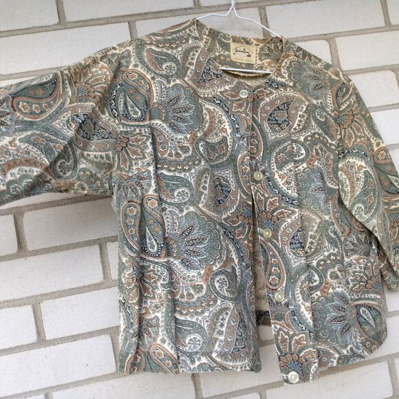 Vintage 60s Bolero Jacket Dress Topper 41"B Paisley Brown Green London Lassie - Picture 5 of 16